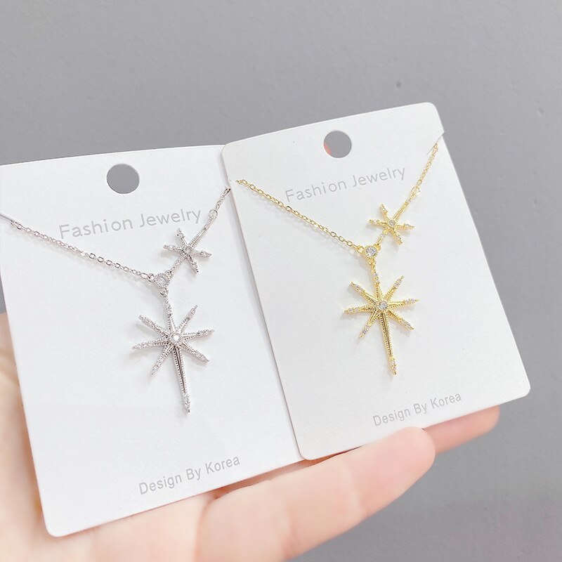 European and American Eight Awn Star Micro Inlaid Zircon Pendant Ins Short Clavicle Chain Necklace Female Fashion