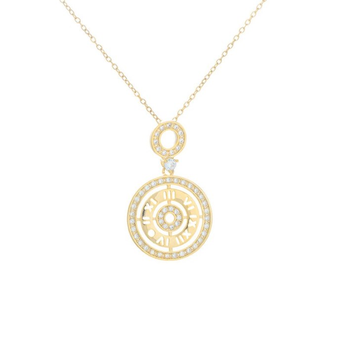 Micro Inlaid Zircon round Necklace Female Roman Digital European and American Fashion Clavicle Chain Pendant Jewelry