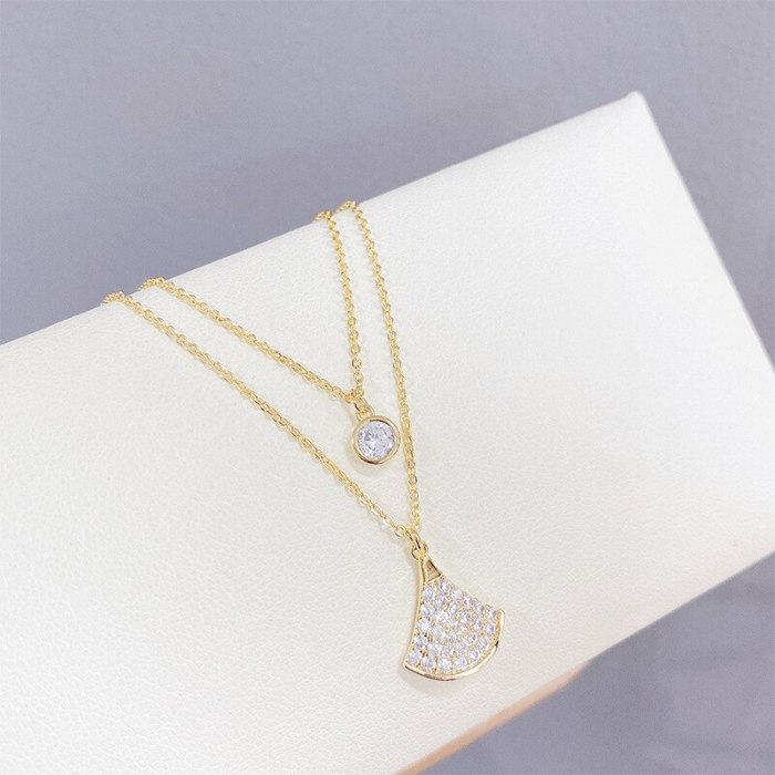 Small Skirt Fan-Shaped Necklace Women's Diamond Clavicle Chain Micro-Inlaid Zircon Rose Gold Women's Jewelry Pendant Wholesale