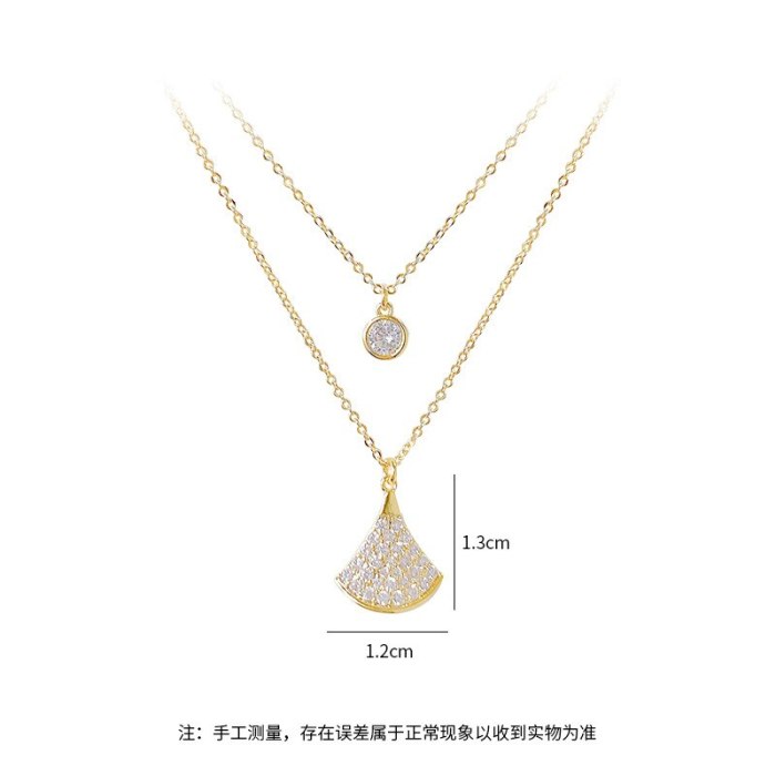 Small Skirt Fan-Shaped Necklace Women's Diamond Clavicle Chain Micro-Inlaid Zircon Rose Gold Women's Jewelry Pendant Wholesale