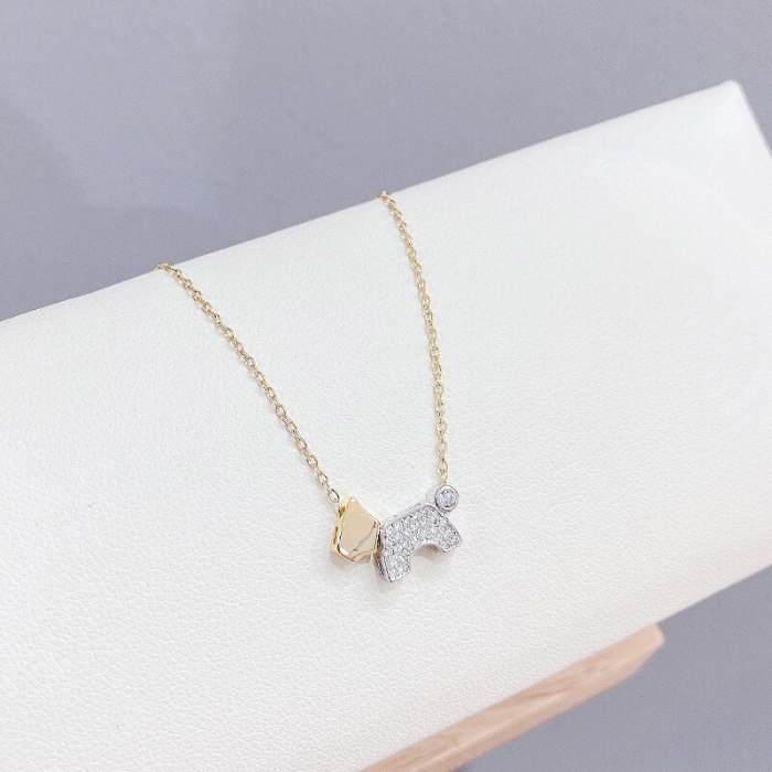 Korean Puppy White Fritillary Love Necklace Diamond-Embedded Dog Fashion Light Luxury Clavicle Chain Pendant Ornament Wholesale
