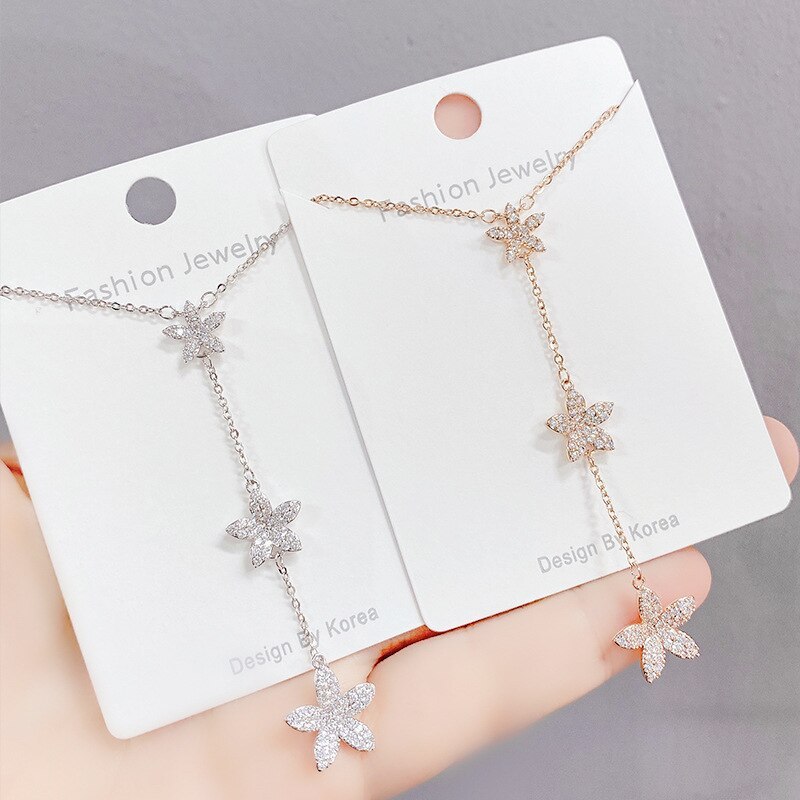 Korean Sweet Girl Heart Necklace Ornament Diamond Petal Clavicle Chain Zircon Flower Necklace Female Ornament