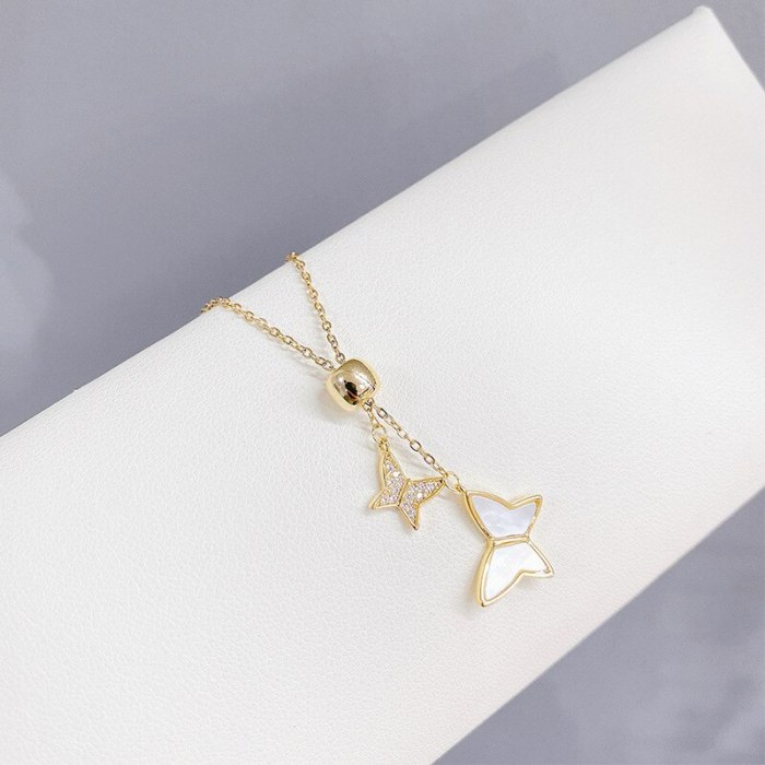 New Butterfly Shell Necklace Women's Simple Rose Gold Clavicle Chain Student Fresh Pendant