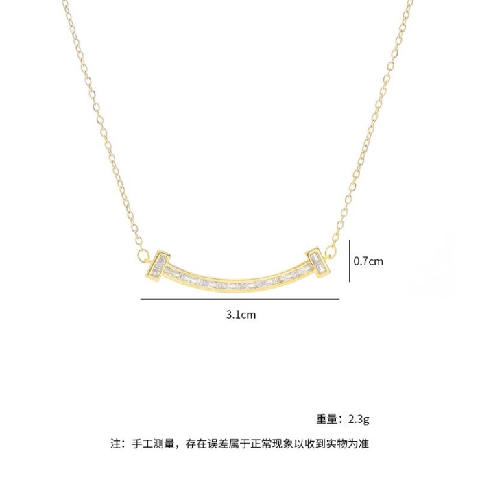 Korean Smile Double T Necklace Women's Fashion Necklace All-Match Micro Inlaid Zircon Smiley Face Clavicle Chain Pendant