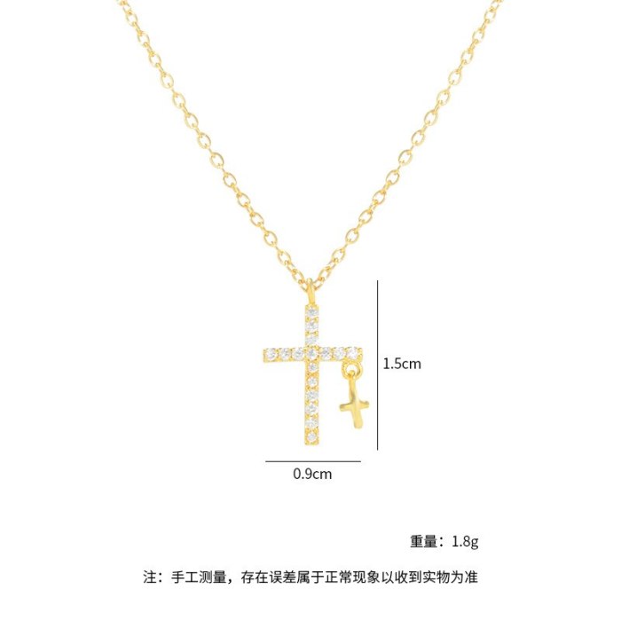 Fashion Micro Inlaid Zircon Necklace Women's Diamond Six-Pointed Star Pendant Cross Korean Style Short Clavicle Chain Jewelry