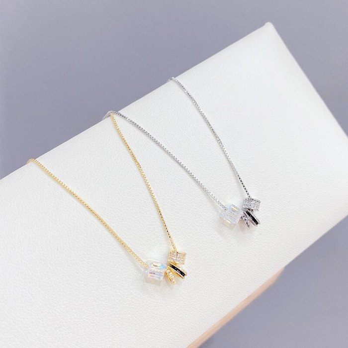 Korean Aurora Geometric Square Crystal Cube Sugar Necklace Accessories Pendant Women's Short Water Cube Clavicle Chain Jewelry