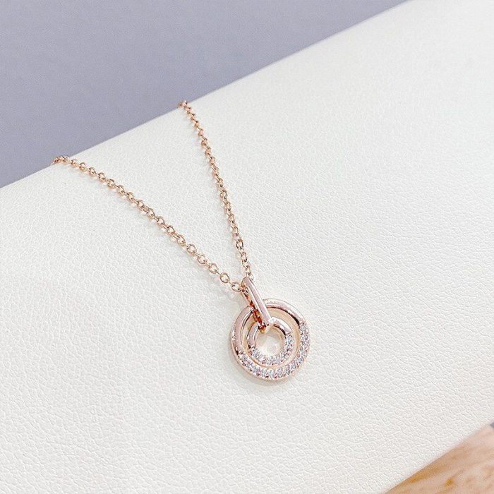 Simple All-Match Circle Clavicle Chain Necklace Fashion Micro Inlaid Zircon Ring Necklace Female Fashion Ins Ornament