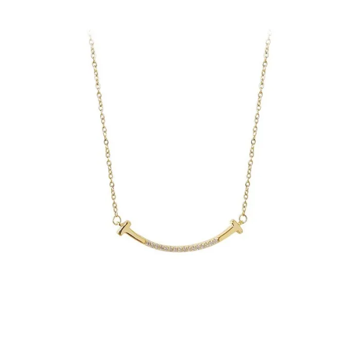 Light Luxury Full Diamond Smiley Face Necklace Clavicle Chain Ins Mori Girl Korean Simple All-Match Smile Short Chain Pendant