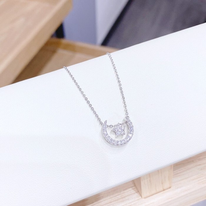 Micro Diamond Necklace Korean Style Simple Rose Gold Plated Clavicle Chain Pendant XINGX Moon Girl Necklace