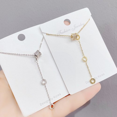 Korean Style Fashionable Small Waist Tassel Micro Full Diamond Necklace Women's All-Match Simple Fashion Clavicle Chain Pendant