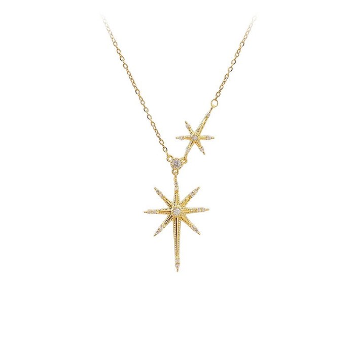 European and American Eight Awn Star Micro Inlaid Zircon Pendant Ins Short Clavicle Chain Necklace Female Fashion