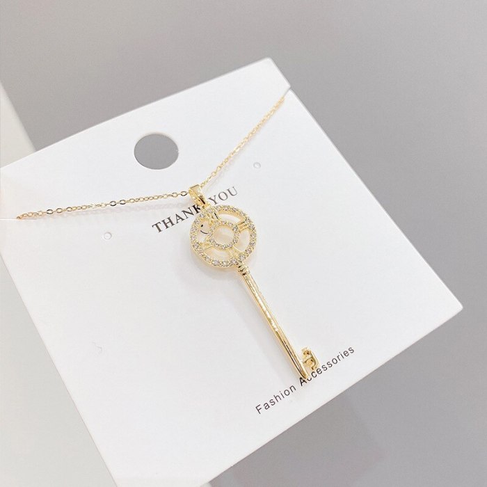 Key Necklace Women's New Personalized Micro-Inlaid Zircon Clavicle Chain Pendant Fashion Trend Necklace