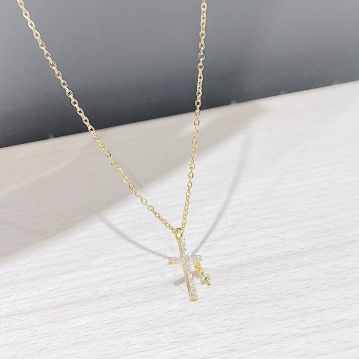 Fashion Micro Inlaid Zircon Necklace Women's Diamond Six-Pointed Star Pendant Cross Korean Style Short Clavicle Chain Jewelry