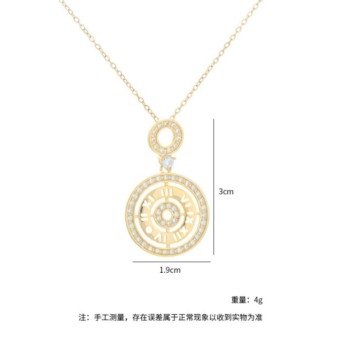 Micro Inlaid Zircon round Necklace Female Roman Digital European and American Fashion Clavicle Chain Pendant Jewelry