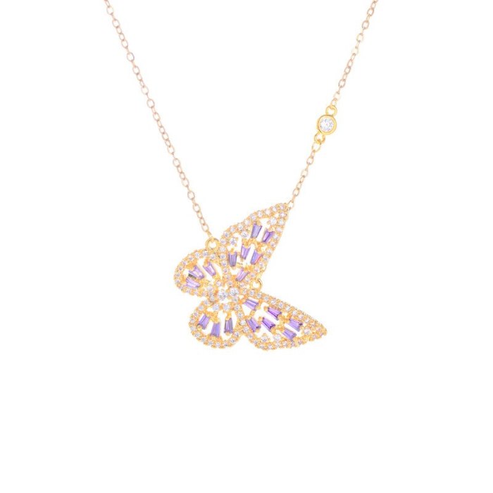 Women's Micro-Inlaid Zircon Butterfly Necklace European and American Exaggerated Clavicle Chain Pendant Jewelry