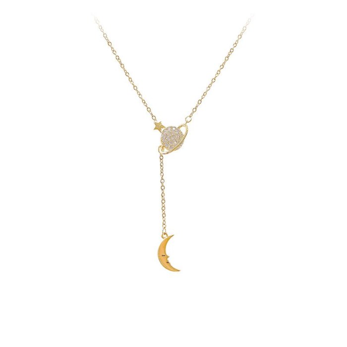 Simple Fantasy Planet Pendant Necklace Personalized Temperament Korean Diamond Necklace Moon Clavicle Chain Jewelry