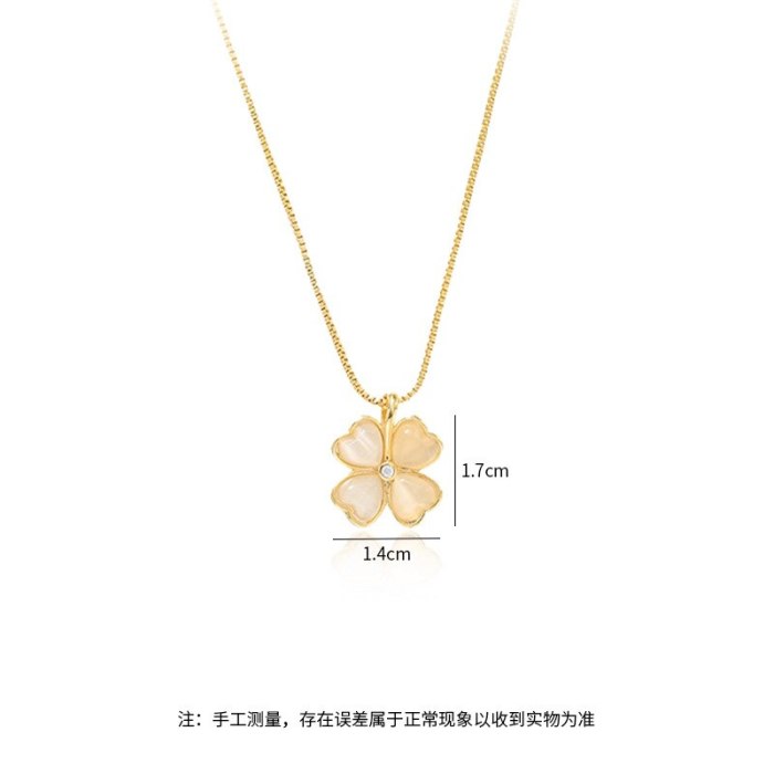 Korean Style Micro-Inlaid Opal Clover Necklace Simple All-Match Elegant Golden Clavicle Chain Pendant
