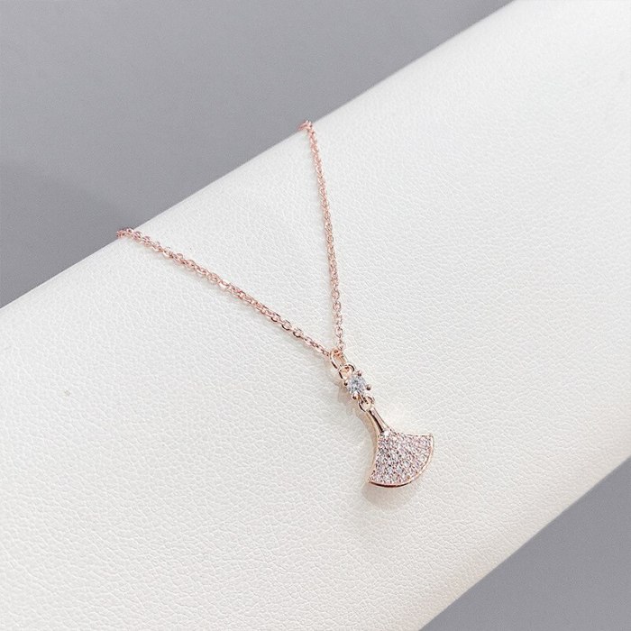 Micro-Inlaid Luxury Full Diamond Fan-Shaped Small Skirt Necklace Korean Style Popular Clavicle Chain Socialite Necklace Jewelry