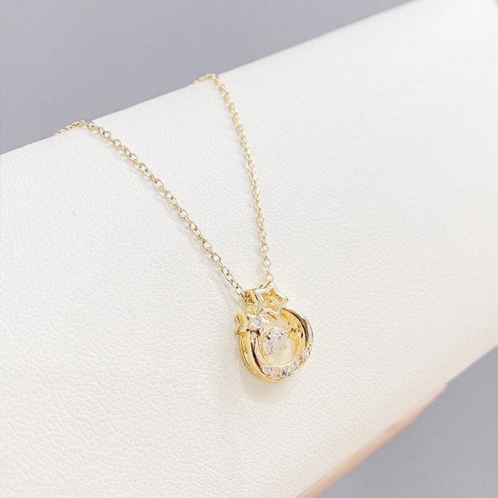 Smart Hollow Five-Pointed Star Necklace Female Personality Fashion Clavicle Chain Korean Light Luxury Zircon Pendant