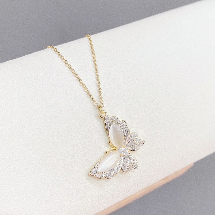 2021new Opal Butterfly Necklace Women's Japanese and Korean Ins Simple Fashion Clavicle Chain Pendant Ornament