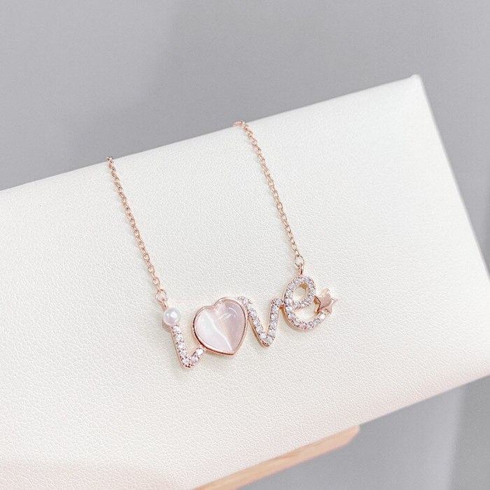 Korean Fashion Simple Necklace Clavicle Chain 520 Valentine's Day Gift Opal Lov E Necklace Pendant Hand Jewelry Wholesale