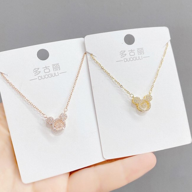 Necklace Women's Korean-Style Light Luxury Elegant Diamond-Embedded Smart Cartoon Little Mouse Clavicle Chain Pendant Ornament