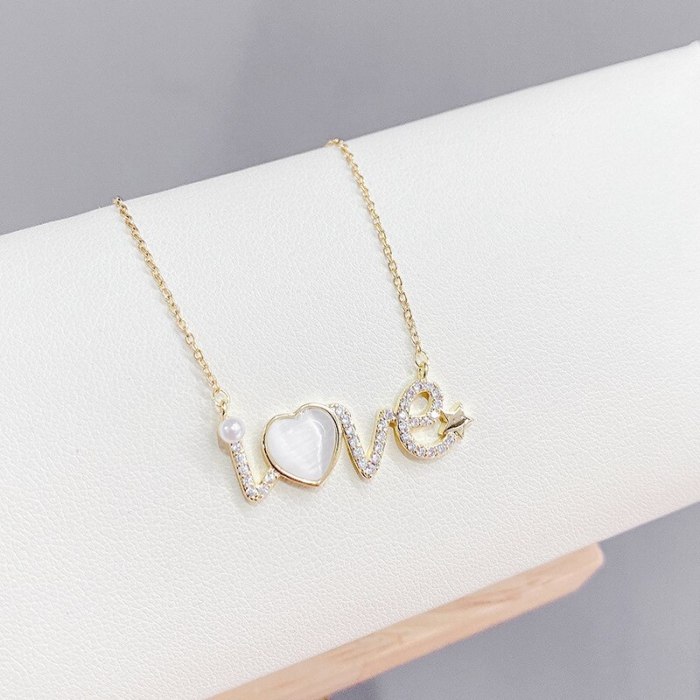 Korean Fashion Simple Necklace Clavicle Chain 520 Valentine's Day Gift Opal Lov E Necklace Pendant Hand Jewelry Wholesale