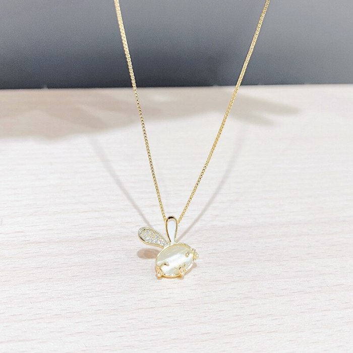 Korean Style Opal Rabbit Necklace Female Ins Personality Clavicle Chain Pendant Wholesale Ornament