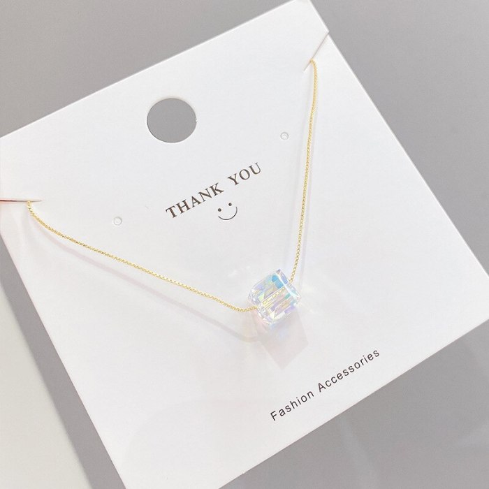 Korean Fashion Cube Sugar Pendant Crystal Pendant Women's Japanese and Korean Fashion Necklace Clavicle Chain Jewelry