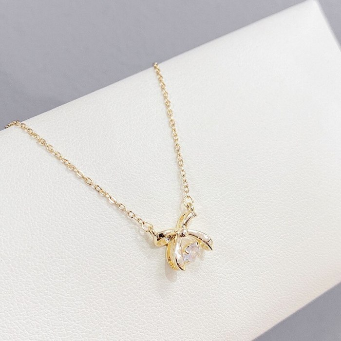 Korean Style Fashion Bow Smart Sterling Silver Necklace Heart-Shaped Fashion Ins Style Clavicle Chain Pendant Female Jewelry