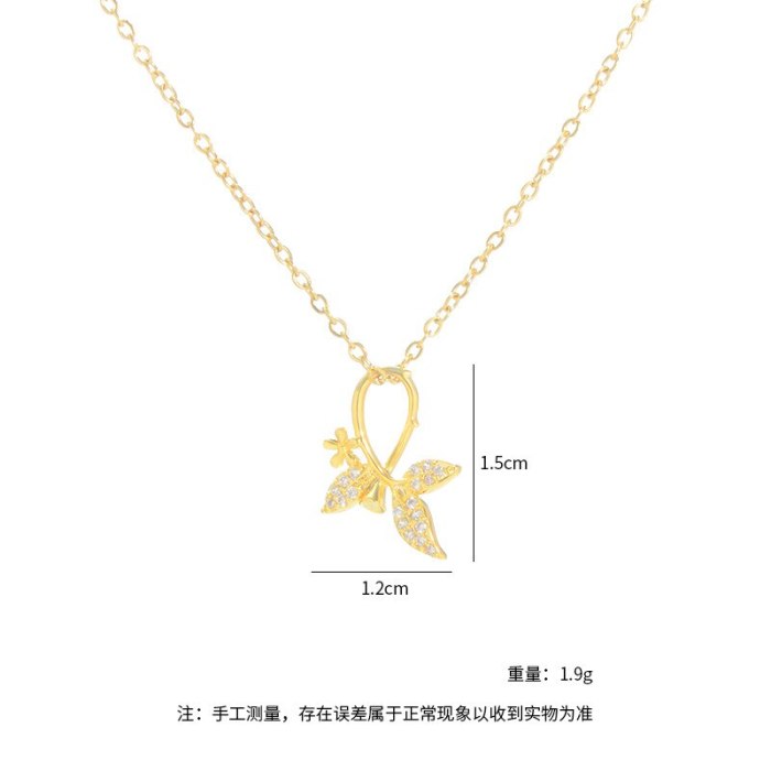 Women's Korean-Style Fashion Micro-Inlaid Zircon Necklace Ins-Style Petal Clavicle Chain Pendant Ornament
