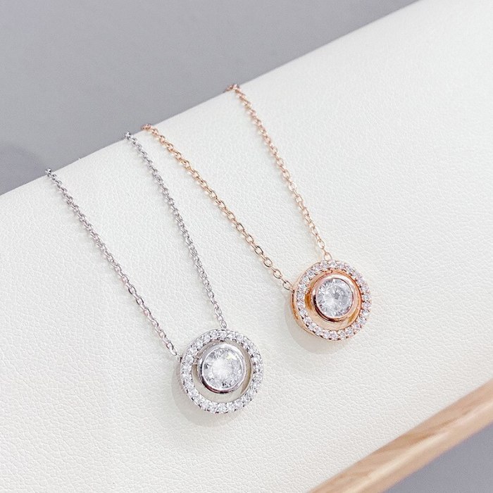 2021 New Circle Micro Inlaid Zircon Necklace Female Ins Style Clavicle Chain Pendant Plated Gold Necklace Jewelry