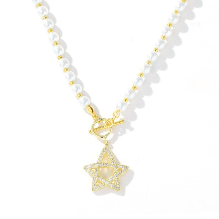Natural Pearl Necklace Special-Shaped Pearl Vintage Court Style Elegant Five-Pointed Star Clavicle Chain Pendant Female Jewelry
