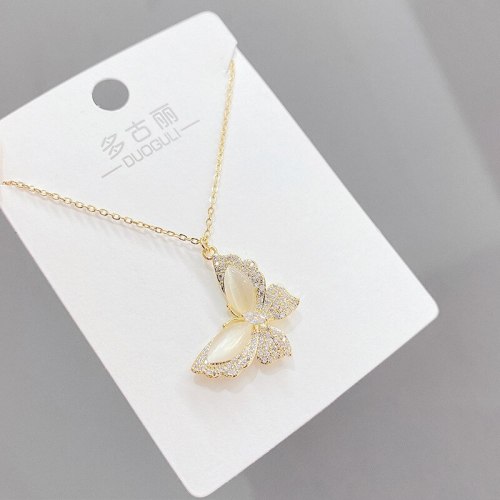 2021new Opal Butterfly Necklace Women's Japanese and Korean Ins Simple Fashion Clavicle Chain Pendant Ornament