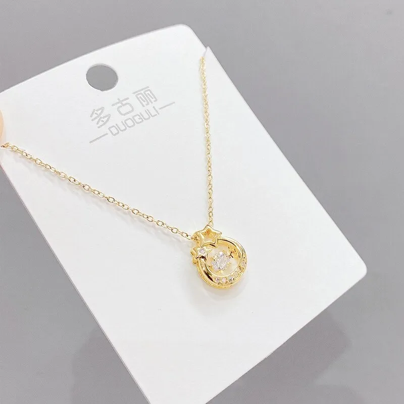 Smart Hollow Five-Pointed Star Necklace Female Personality Fashion Clavicle Chain Korean Light Luxury Zircon Pendant