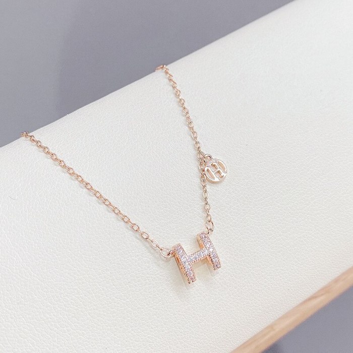 Clavicle Chain New Women's Necklace Light Luxury Micro Inlaid H Letter Necklace Necklace Ins Simple
