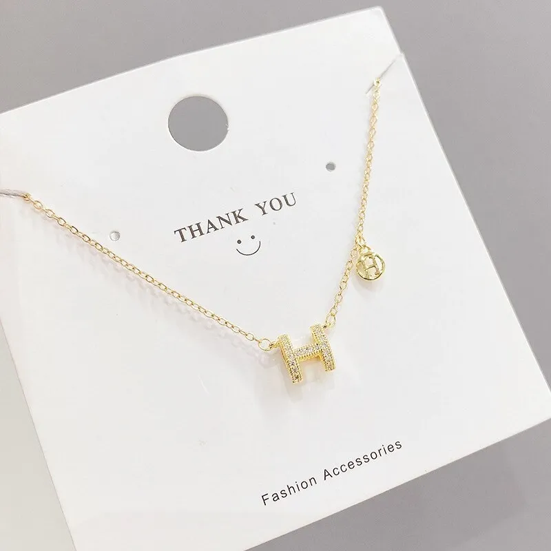 Clavicle Chain New Women's Necklace Light Luxury Micro Inlaid H Letter Necklace Necklace Ins Simple