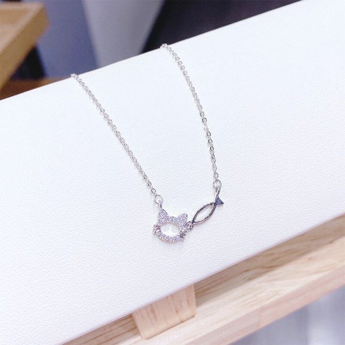 Fresh Simple All-Match Cat Fish Necklace Japanese and Korean New Popular Clavicle Chain Necklace