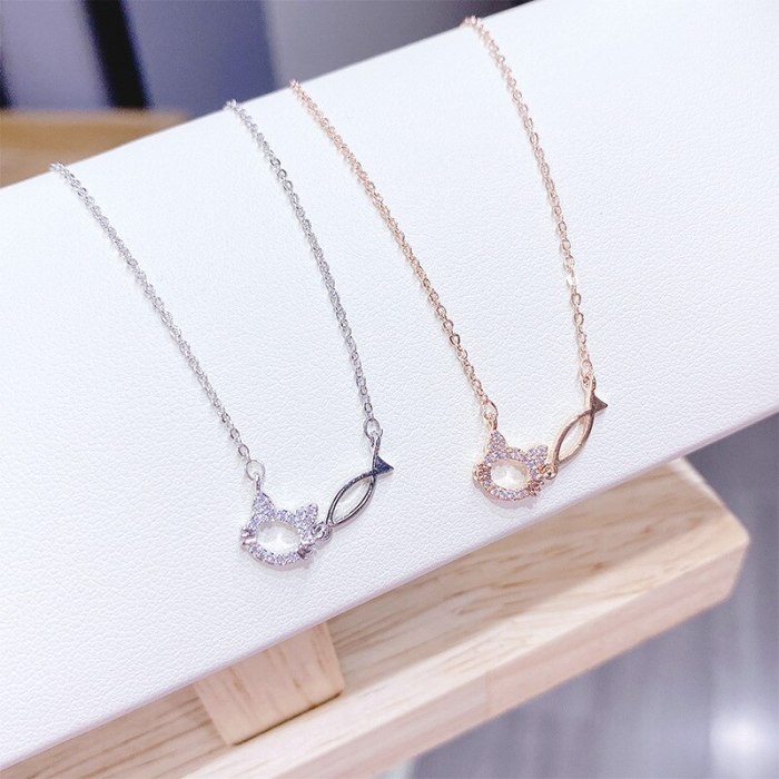Fresh Simple All-Match Cat Fish Necklace Japanese and Korean New Popular Clavicle Chain Necklace