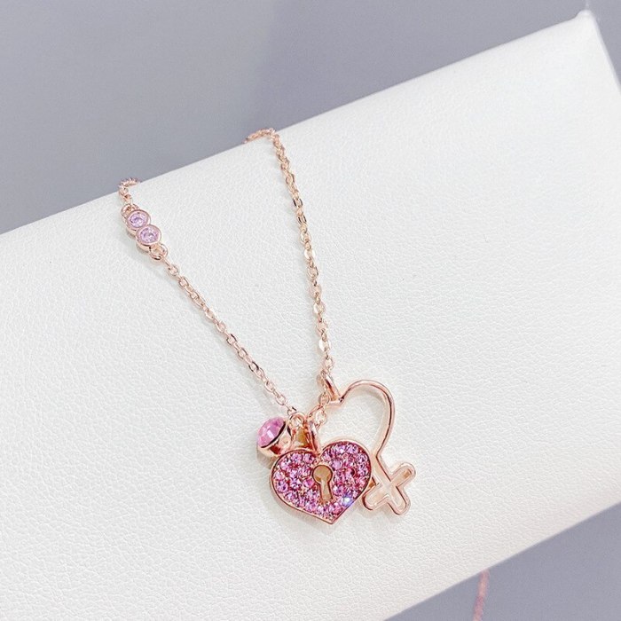 Red Peach Heart Key Fashion Popular Necklace Korean New Clavicle Chain Pendant Jewelry Wholesale