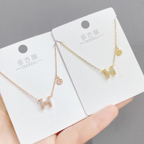 Clavicle Chain New Women's Necklace Light Luxury Micro Inlaid H Letter Necklace Necklace Ins Simple