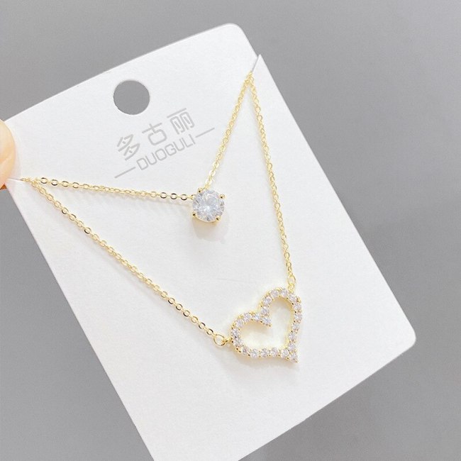Korean-Style Fashion Micro-Inlaid Zircon Peach Heart Necklace Women's Dual-Use Clavicle Chain Pendant Ornament