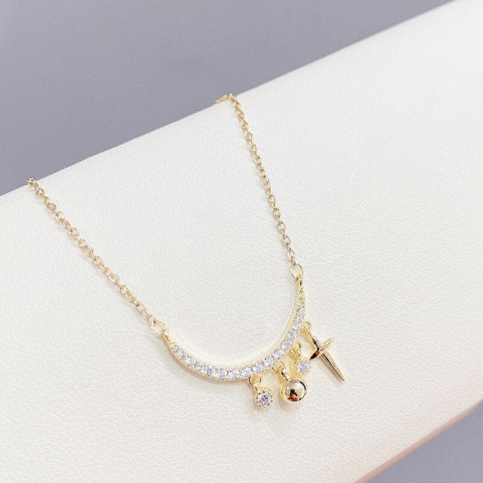 European Fashion Cross Necklace Women's Gold Plated Micro Inlaid Zircon Clavicle Chain Pendant Ins Style Necklace Tide
