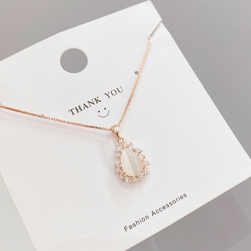 Korean Fashion Opal Necklace Female Micro Inlaid Zircon Clavicle Chain Student Girlfriends Gift Necklace