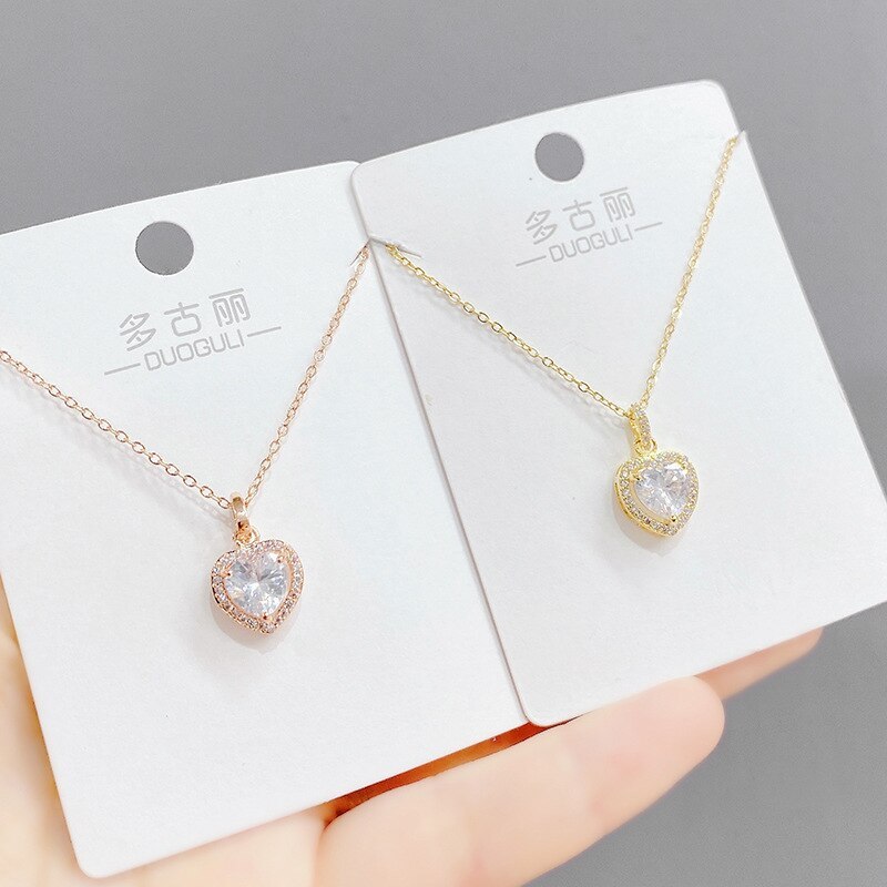 Korean Heart-Shaped Necklace Clavicle Ocean Heart Pendant Peach Heart Necklace Zircon Necklace for Women