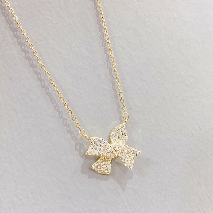 Bow Necklace All-Match Pendant Clavicle Chain Ins Style Personality Temperament Zircon Necklace Jewelry Wholesale