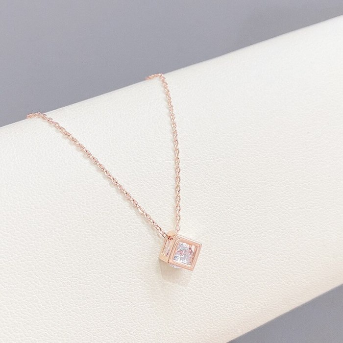 Cube Zircon Necklace Japanese and Korean New Popular All-Match Clavicle Chain Necklace Female Wholesale