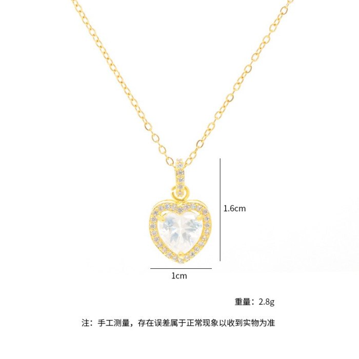 Korean Heart-Shaped Necklace Clavicle Ocean Heart Pendant Peach Heart Necklace Zircon Necklace for Women