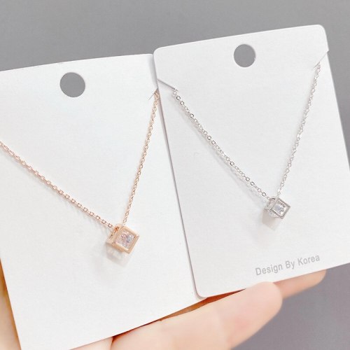 Cube Zircon Necklace Japanese and Korean New Popular All-Match Clavicle Chain Necklace Female Wholesale