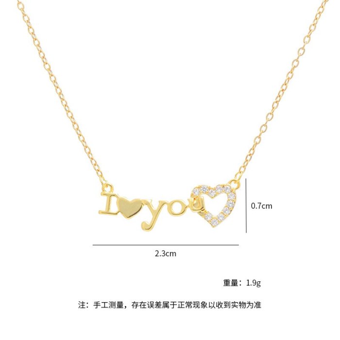 Korean Couple English Letters ILOVEYOU Love Pendant Necklace Female Clavicle Chain Accessories All-Matching Jewelry Wholesale